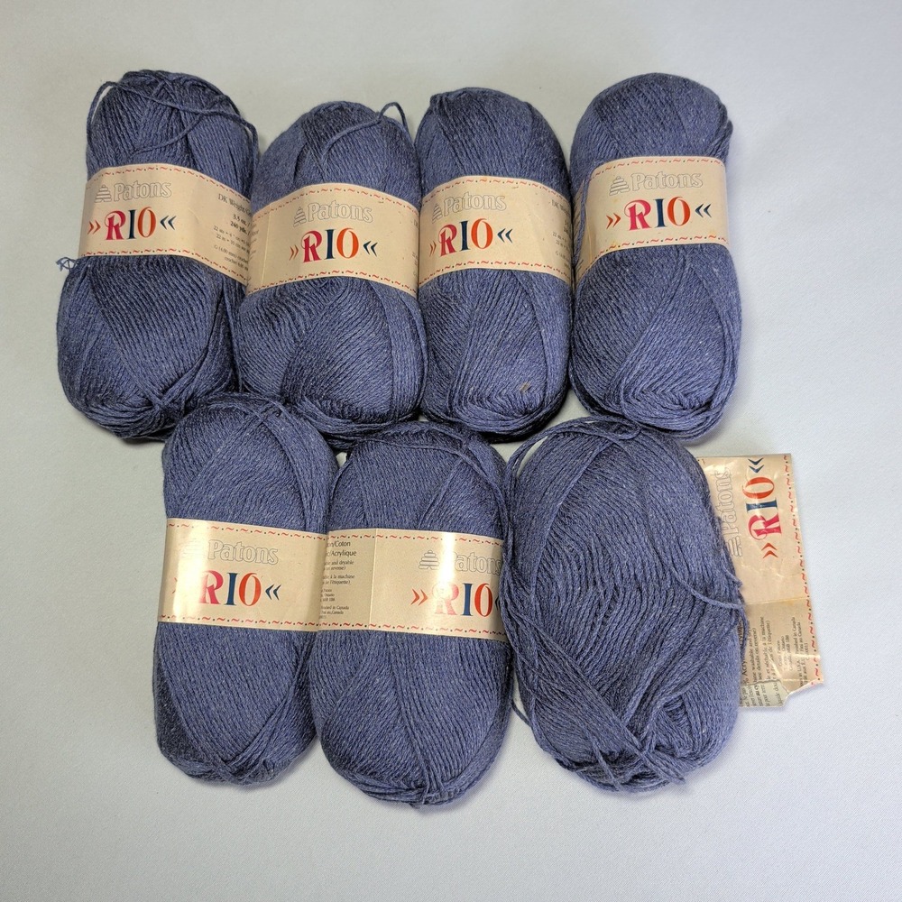 Patons Rio DK Yarn Lot 7 Skeins Denim Blue 1872 Cotton Acrylic Blend